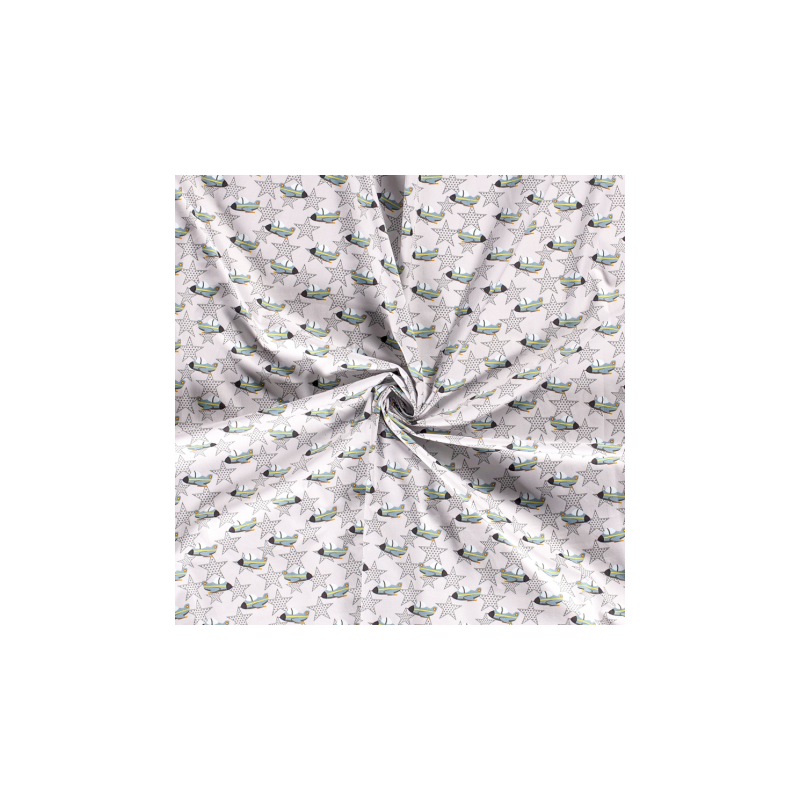 Coton tissé - Avion étoile gris clair