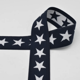 Elastic band with stars 40mm white on navy