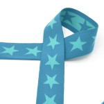 Elastic ribbon with stars 40mm mint on teal