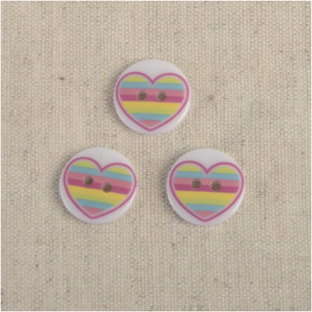 Bouton - Cœur arc-en-ciel blanc