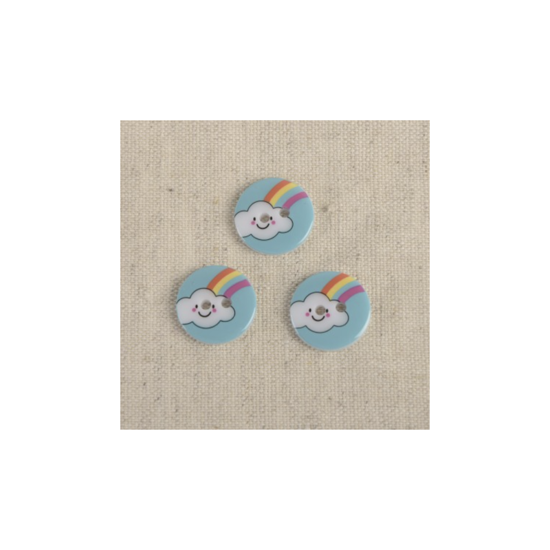 Button - rainbow cloud turquoise