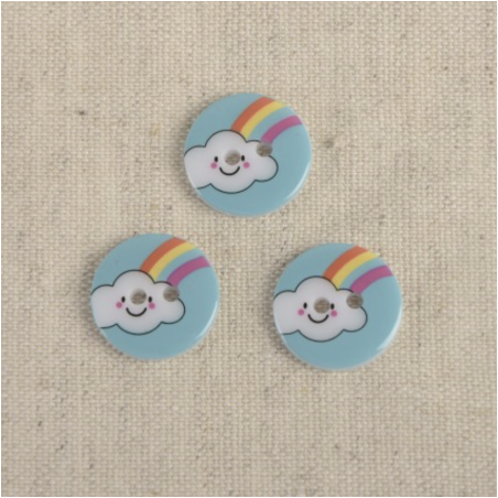 Button - rainbow cloud turquoise