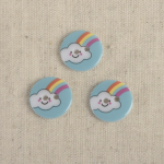 Button - rainbow cloud turquoise