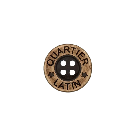 Metal button 4-hole antique brass Quartier Latin