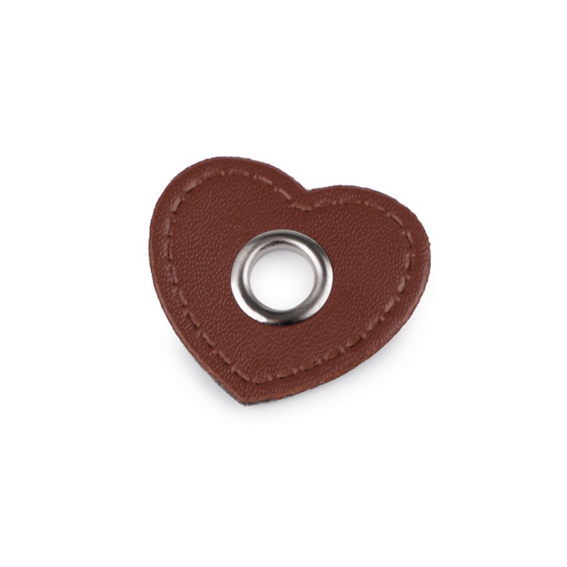 Patchs à œillets - Cœur marron foncé 8 mm argent