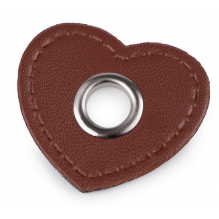 Ösen Patches - Herz dunkelbraun 8mm silber