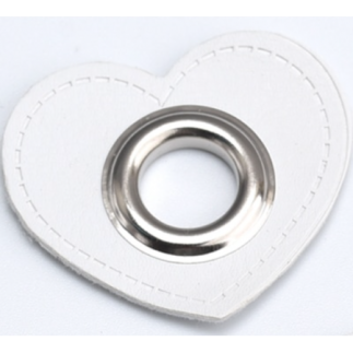 Patchs à œillets - Cœur blanc 12 mm argent