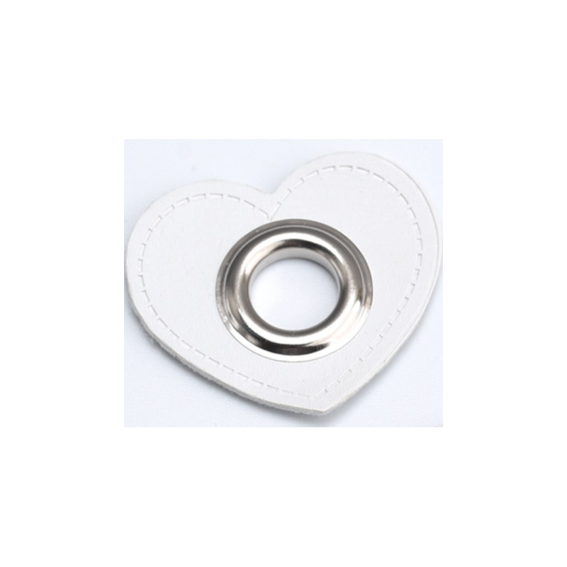 Ösen Patches - Herz weiss 12mm silber