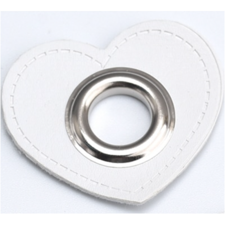 Eyelet patches Heart white 12mm silver