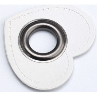Ösen Patches - Herz weiss 12mm gunmetall