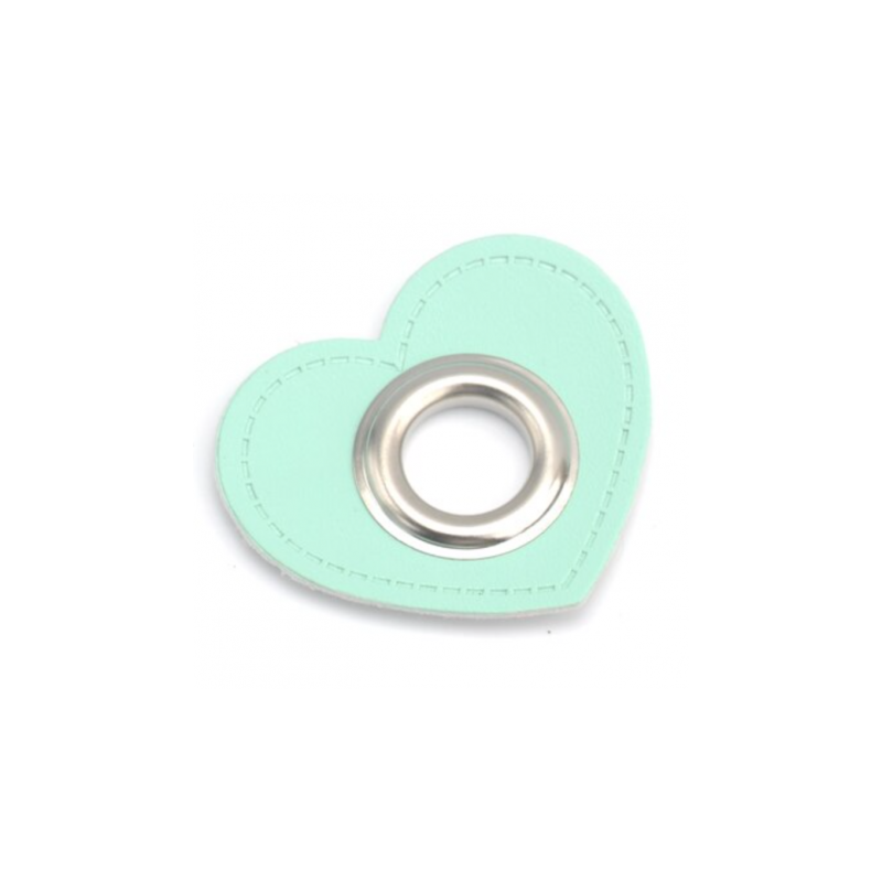 Eyelet patches heart mint 12mm silver