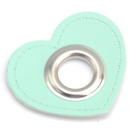 Patchs à œillets - Cœur menthe 12 mm argent