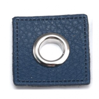 Œillet sur cuir artificiel bleu foncé 8 mm argent