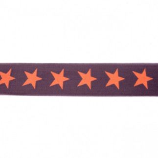 Bande élastique avec étoiles 40 mm orange sur gris foncé