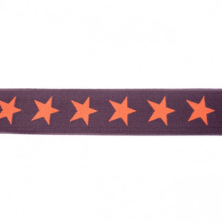 Elastic ribbon with stars 40mm orange on dark grey
