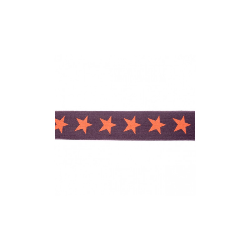 Elastic ribbon with stars 40mm orange on dark grey