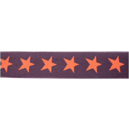 Bande élastique avec étoiles 40 mm orange sur gris foncé