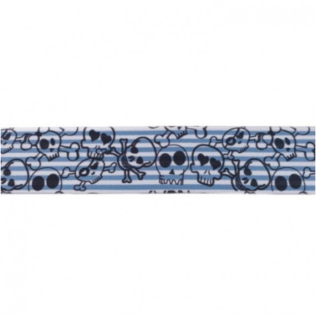 Elastic band 40mm multi-stripe skull light blue