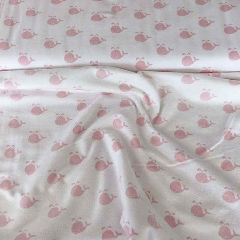 Flanelle - Baleines blanc / rose