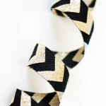 Woven ribbon - Chevron black-gold with glitter thread