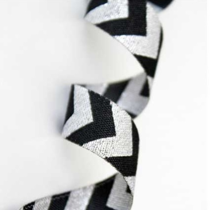 Web ribbon - chevron black-silver with glitter thread