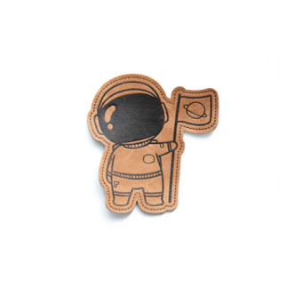 XXL Kunstlederlabel - Astronaut with flag brown