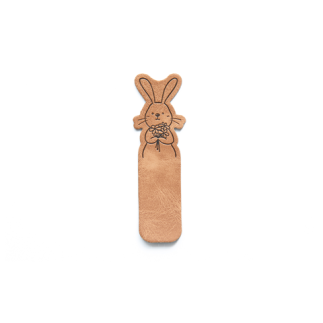 Artificial leather label - foldable bunny brown