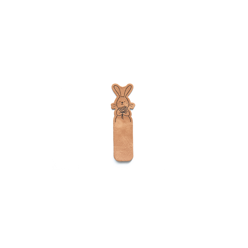 Artificial leather label - foldable bunny brown