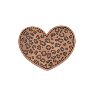 XXL Artificial leather label - Leo heart brown