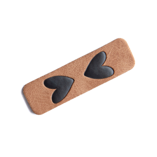 Artificial leather label - foldable heart brown/black