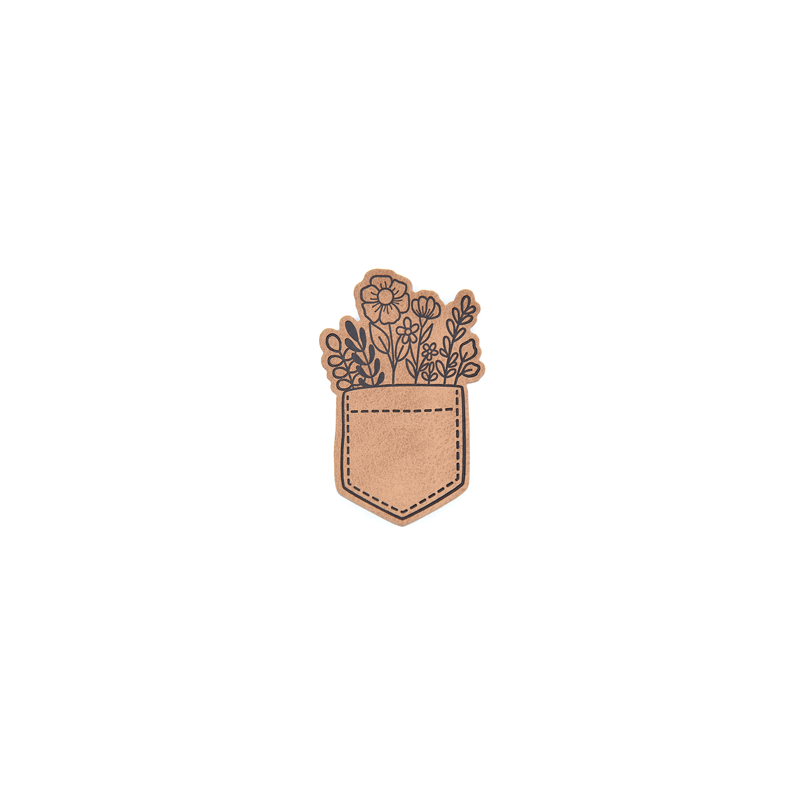 Étiquette similicuir XXL - Flower Pocket marron