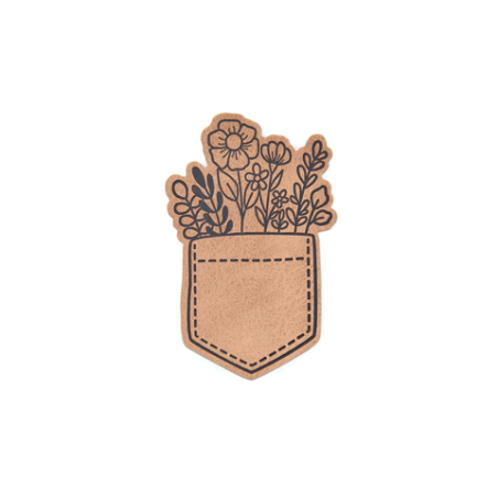 XXL synthetic leather label - Flower Pocket brown