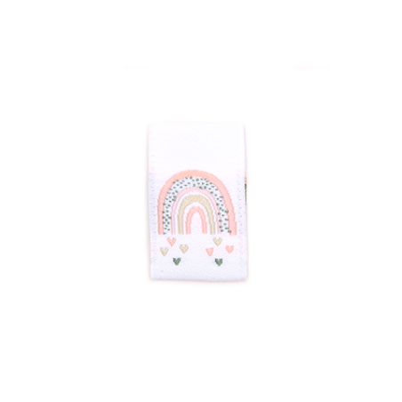 Woven Label - Rainbow with hearts weiss
