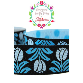 Woven ribbon - Dala bloom blue