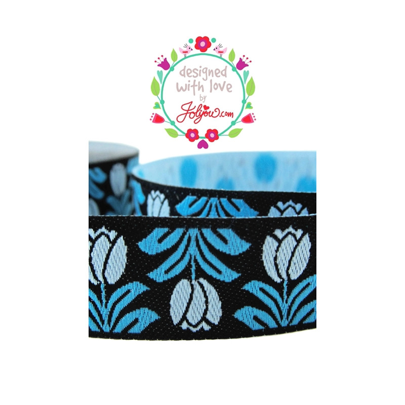 Woven ribbon - Dala bloom blue