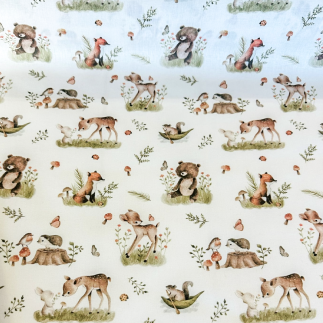 tissu enduite acrylique - Animaux de la forêt écru