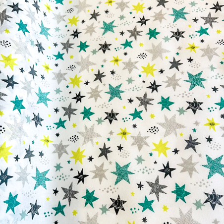 Toile cirée acrylique - Adara Stars émeraude sur blanc
