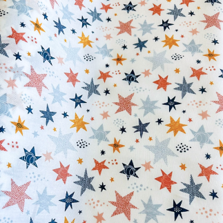 Toile cirée acrylique - Étoiles Adara multicolores bleu sur blanc