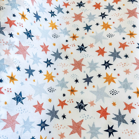 Toile cirée acrylique - Étoiles Adara multicolores bleu sur blanc
