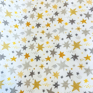 Acrylic oilcloth - Adara Stars mustard on white