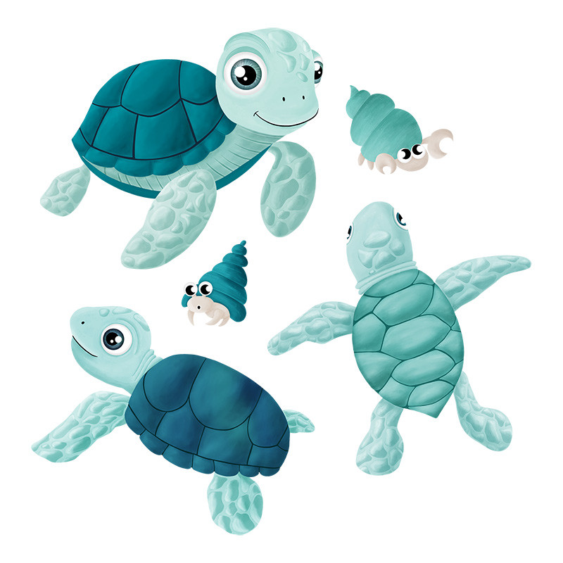 Transferts thermocollants - Mrs Mint Design - Ensemble Tortues bleues