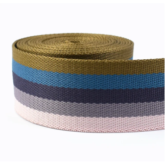 Webbing 38mm - stripes olive / blue / old purple / pink