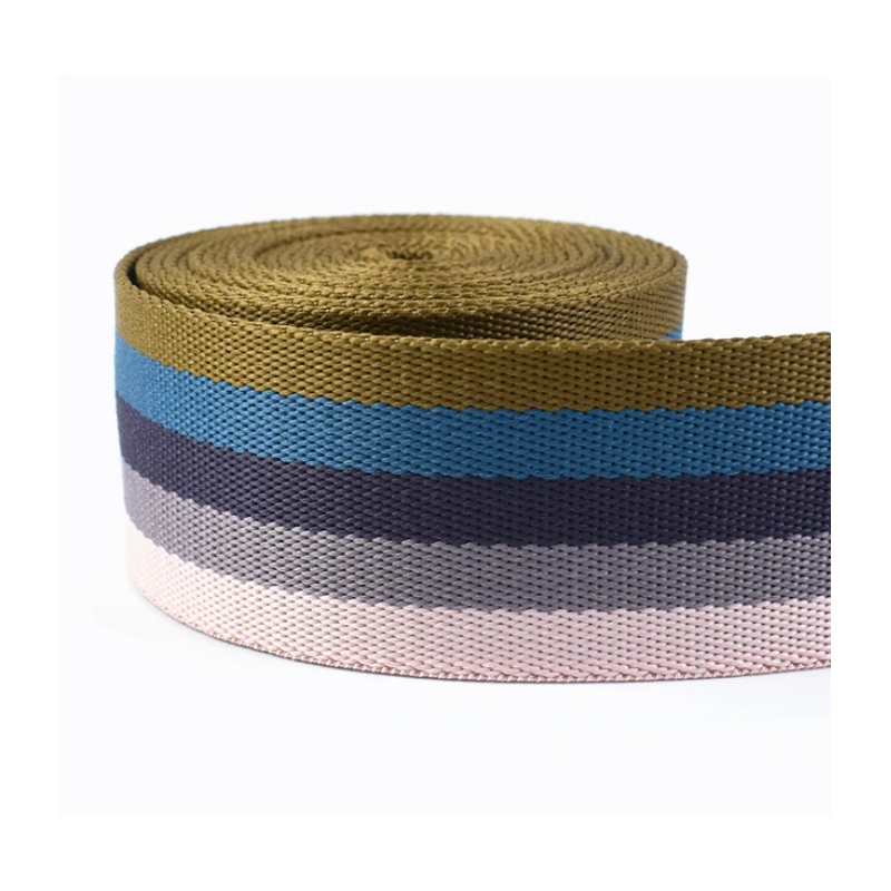 Webbing 38mm - stripes olive / blue / old purple / pink