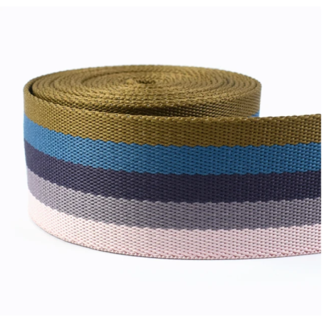 Sangle 38 mm - rayures olive / bleu / vieux violet / rose