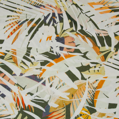 Mélange de lin - Leni feuilles de palmier écru / olive