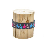 Woven Ribbon - Glitter Stars aqua/fuchsia on dark grey