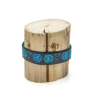 Woven ribbon - Urmelis Stoffwelt - Glitter dandelions blue on anthracite
