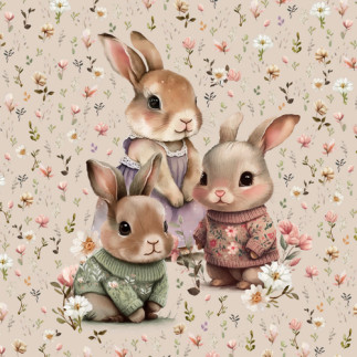 French Terry - Enfants de lapins brun clair 40 x 50 cm