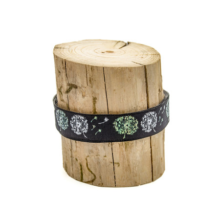 Woven ribbon - Urmelis Stoffwelt - Glitter dandelions white on anthracite