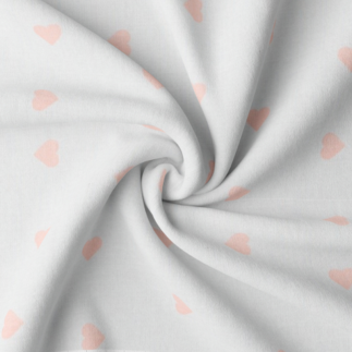 coton tissé - cœurs abricot sur blanc cassé